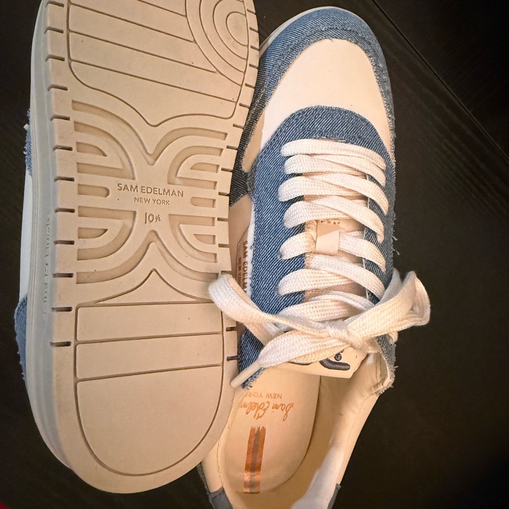 Sam Edelman Denim Blue and White Sneakers - Picture 3 of 6